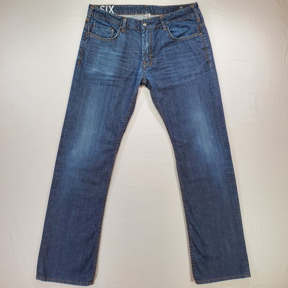 Buffalo David Bitton Jeans Six 73 Men 36x34 Blue Lightweight Denim Slim Straight